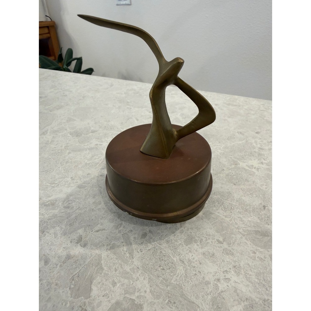 Vintage Brass Seagull Sculpture Abstract Bird Figurine MCM working musical.